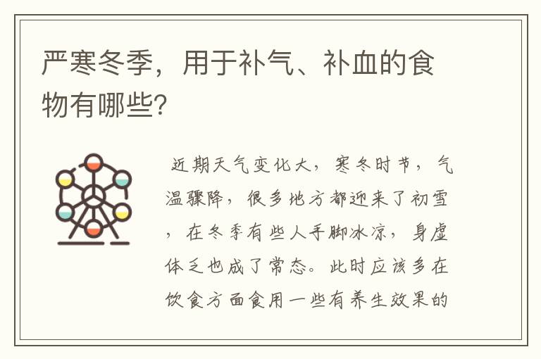 严寒冬季，用于补气、补血的食物有哪些？