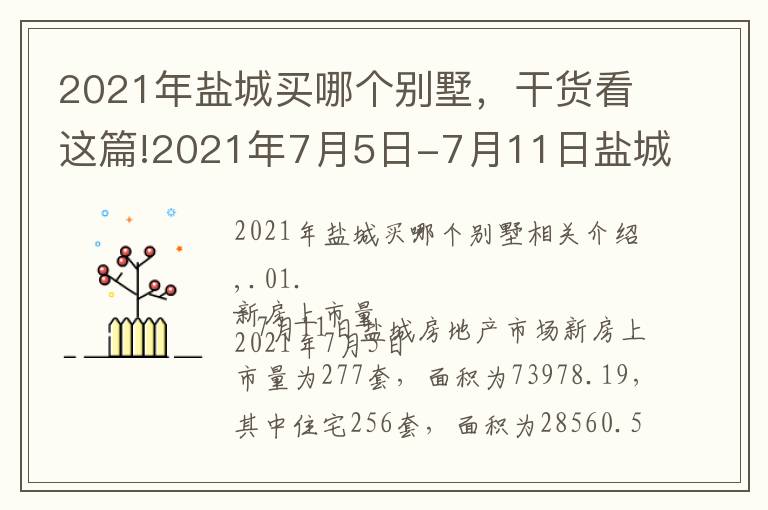 2021年盐城买哪个别墅，干货看这篇!2021年7月5日-7月11日盐城楼市行情数据