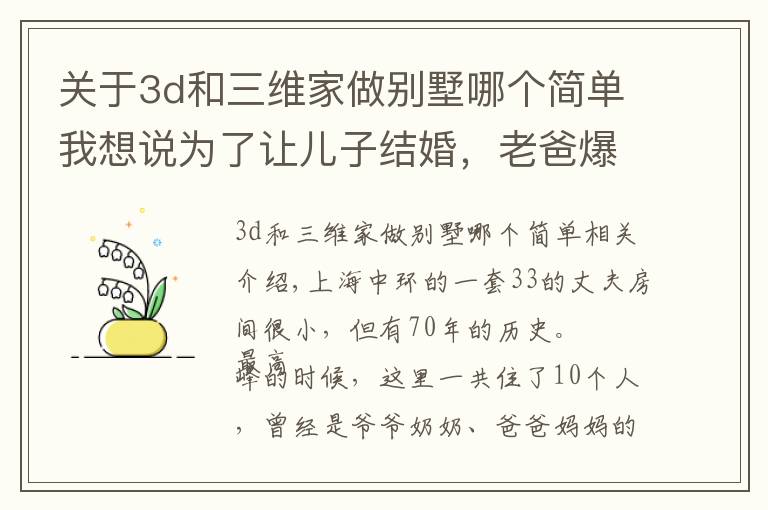 关于3d和三维家做别墅哪个简单我想说为了让儿子结婚，老爸爆改33㎡老公房，变4层空中别墅，太牛了