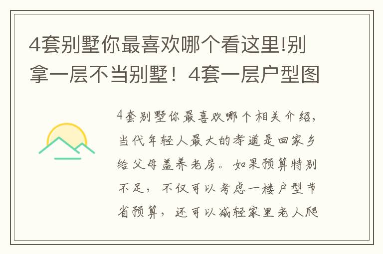 4套别墅你最喜欢哪个看这里!别拿一层不当别墅！4套一层户型图纸，农村养老房的最佳选择