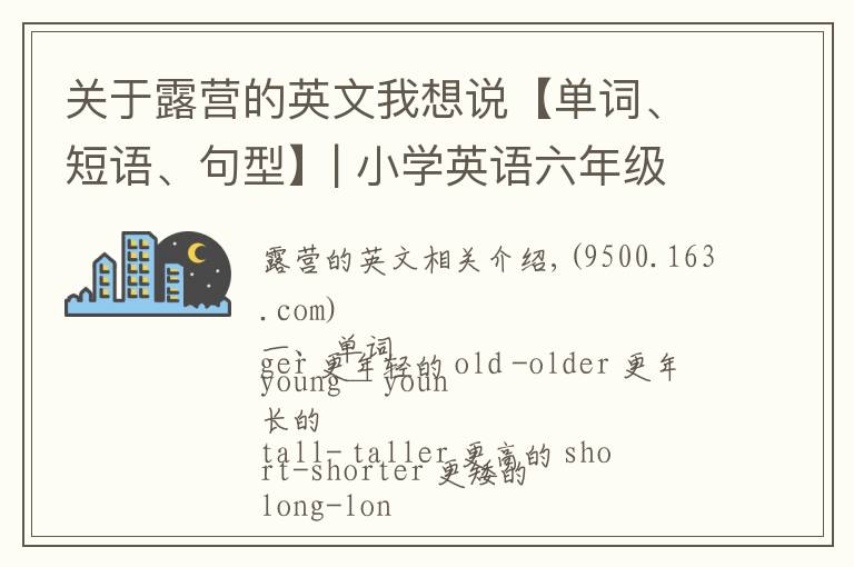 关于露营的英文我想说【单词、短语、句型】| 小学英语六年级下册期末重点知识归纳