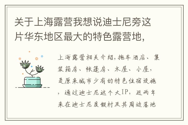 关于上海露营我想说迪士尼旁这片华东地区最大的特色露营地，凭啥活得比五星级酒店还好