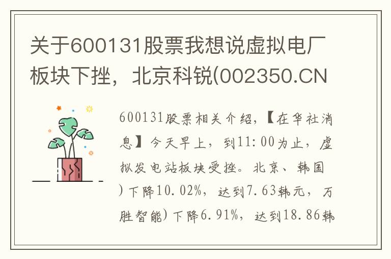 关于600131股票我想说虚拟电厂板块下挫，北京科锐(002350.CN)跌10.02%