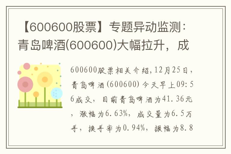 【600600股票】专题异动监测：青岛啤酒(600600)大幅拉升，成交量放大