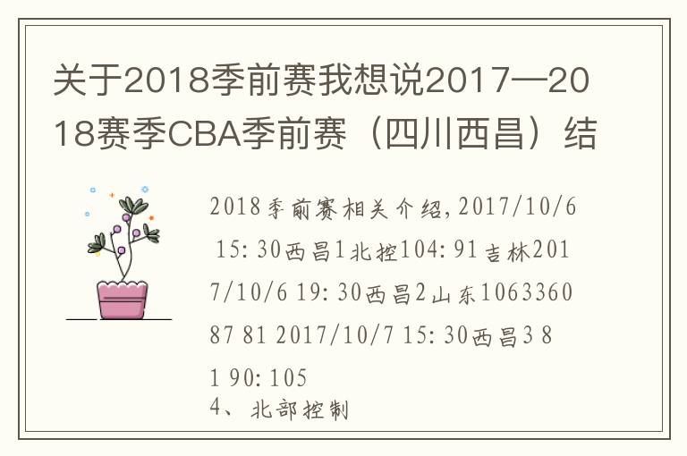 关于2018季前赛我想说2017—2018赛季CBA季前赛（四川西昌）结束，山东队获第一