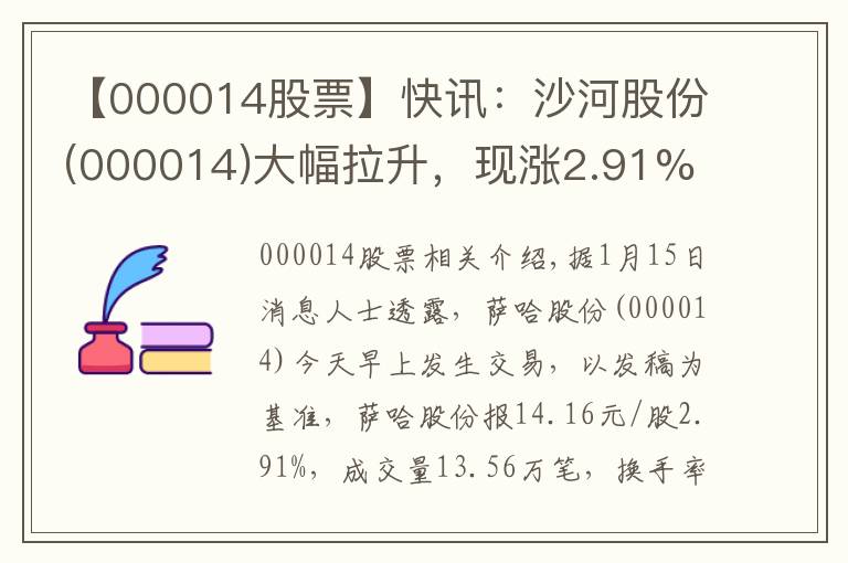 【000014股票】快讯：沙河股份(000014)大幅拉升，现涨2.91%