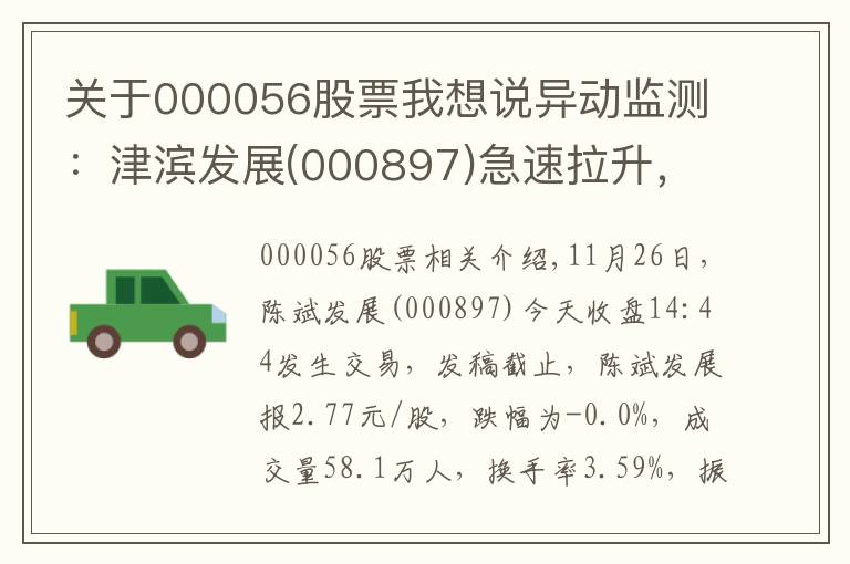 关于000056股票我想说异动监测：津滨发展(000897)急速拉升，暂报2.77元