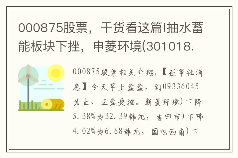 000875股票，干货看这篇!抽水蓄能板块下挫，申菱环境(301018.CN)跌5.38%