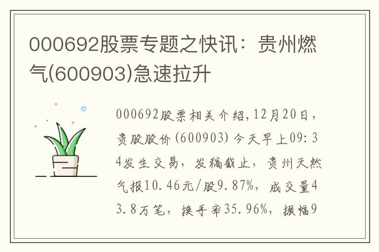 000692股票专题之快讯：贵州燃气(600903)急速拉升