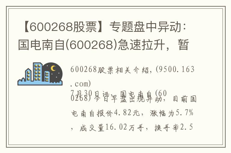 【600268股票】专题盘中异动：国电南自(600268)急速拉升，暂报4.82元