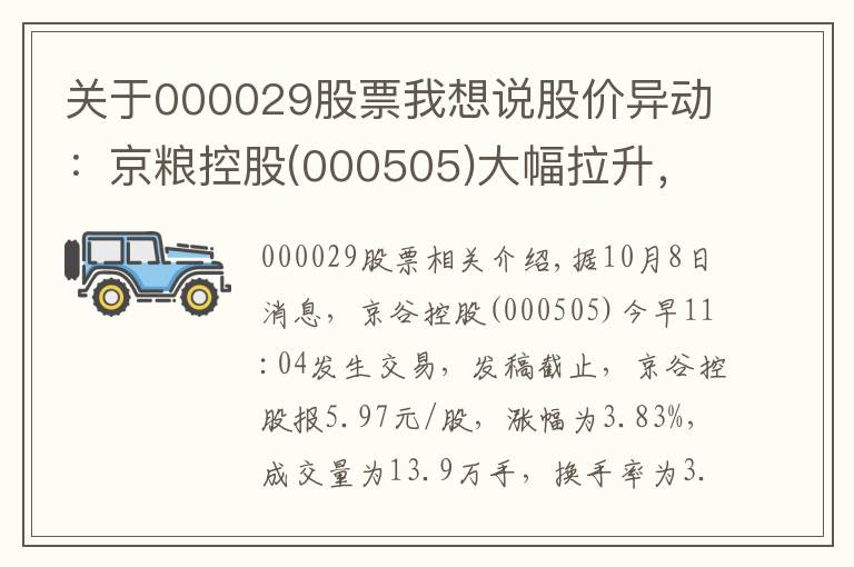 关于000029股票我想说股价异动：京粮控股(000505)大幅拉升，成交大幅放量