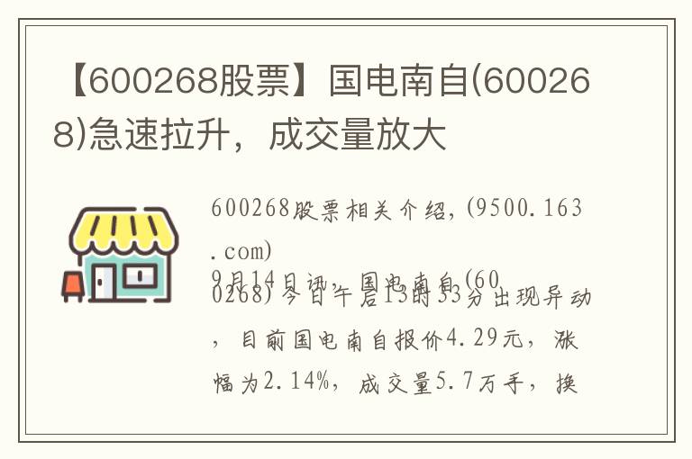 【600268股票】国电南自(600268)急速拉升，成交量放大