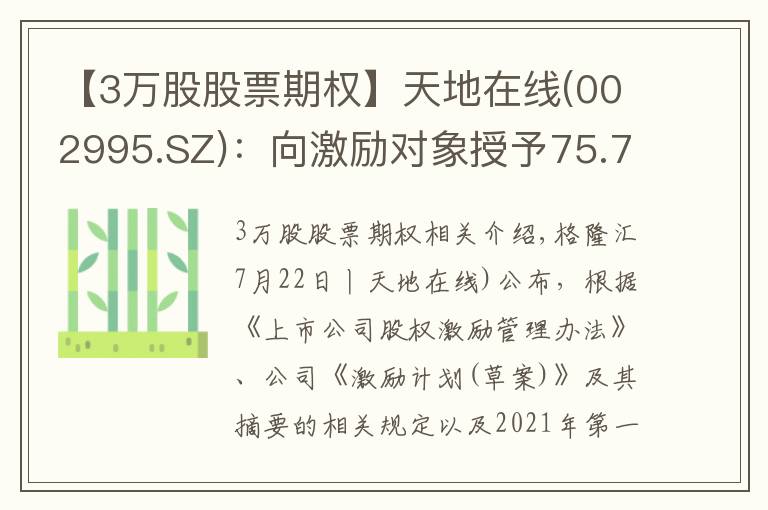 【3万股股票期权】天地在线(002995.SZ)：向激励对象授予75.7万份股票期权、93.3万股限制性股票