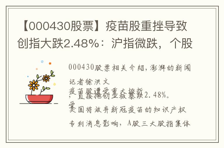 【000430股票】疫苗股重挫导致创指大跌2.48%：沪指微跌，个股涨多跌少