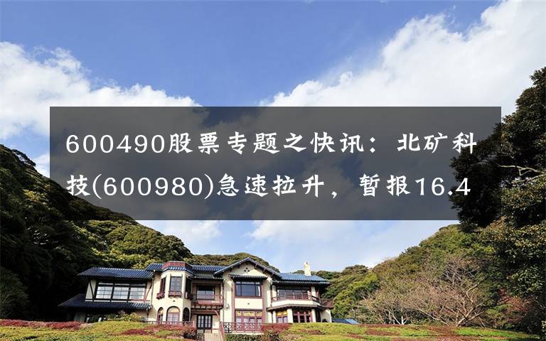 600490股票专题之快讯：北矿科技(600980)急速拉升，暂报16.4元