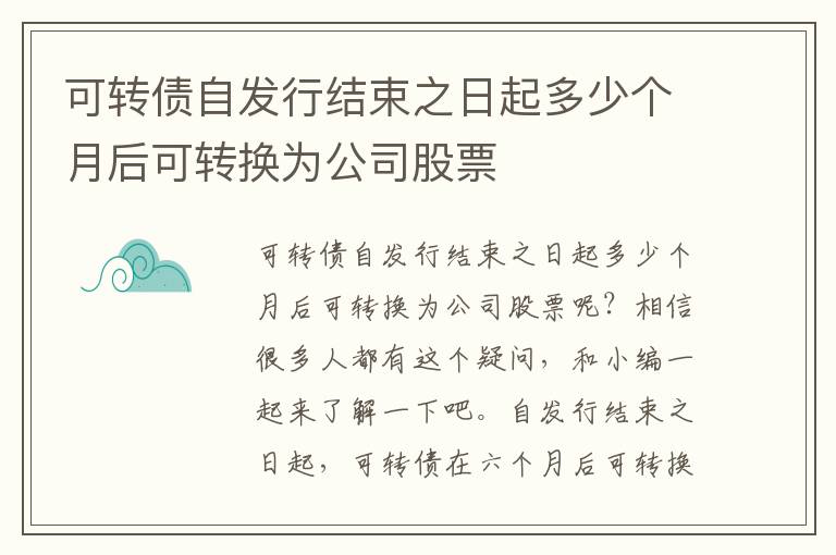 可转债自发行结束之日起多少个月后可转换为公司股票