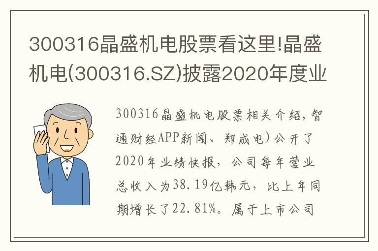 300316晶盛机电股票看这里!晶盛机电(300316.SZ)披露2020年度业绩快报 归母净利同比增长34%至8.54亿元