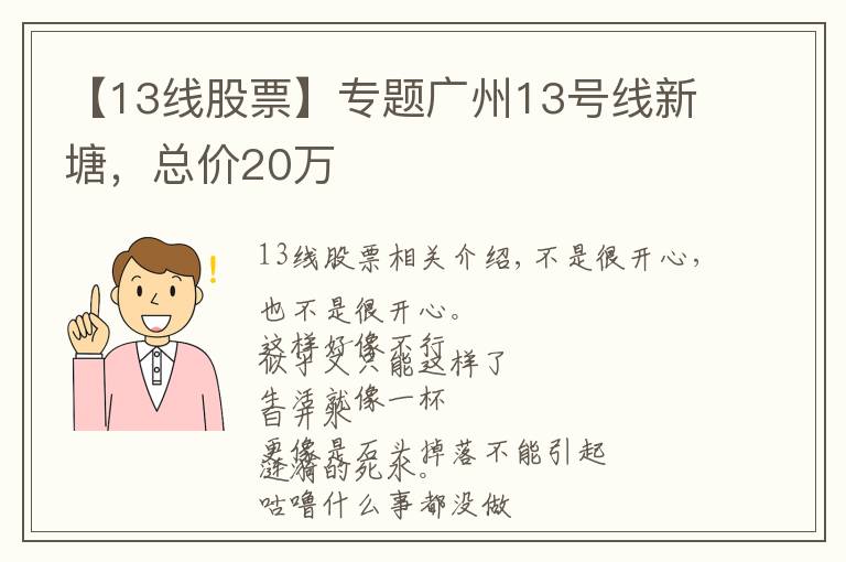 【13线股票】专题广州13号线新塘，总价20万