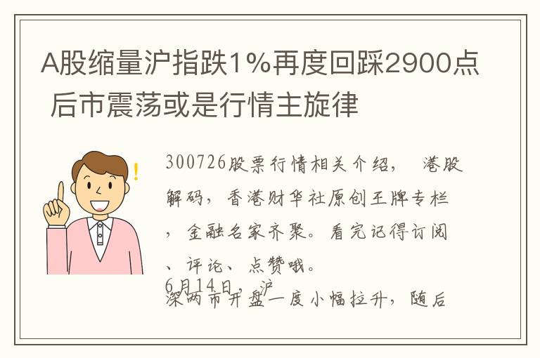 A股缩量沪指跌1%再度回踩2900点 后市震荡或是行情主旋律文章配图