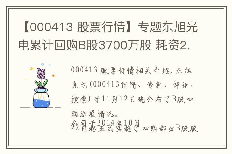 【000413 股票行情】专题东旭光电累计回购B股3700万股 耗资2.5亿