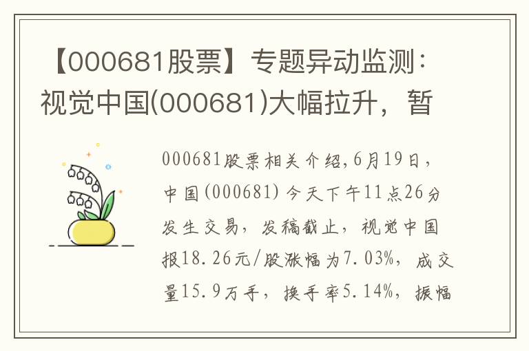 【000681股票】专题异动监测：视觉中国(000681)大幅拉升，暂报18.26元