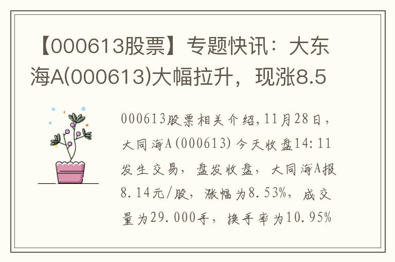 【000613股票】专题快讯：大东海A(000613)大幅拉升，现涨8.53%