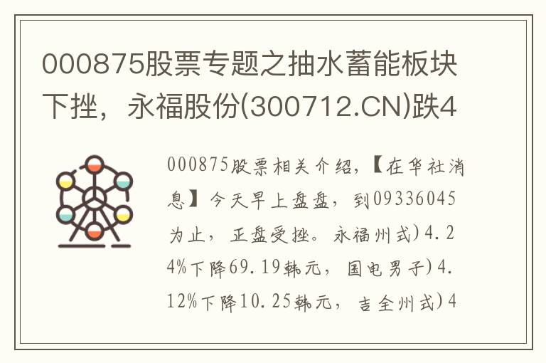 000875股票专题之抽水蓄能板块下挫，永福股份(300712.CN)跌4.24%