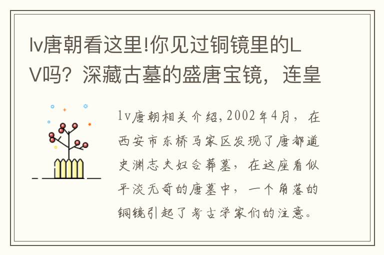 lv唐朝看这里!你见过铜镜里的LV吗？深藏古墓的盛唐宝镜，连皇帝送礼都爱选它