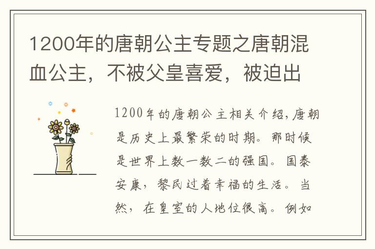 1200年的唐朝公主专题之唐朝混血公主，不被父皇喜爱，被迫出家、不许嫁人，后得以翻身