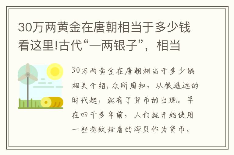 30万两黄金在唐朝相当于多少钱看这里!古代“一两银子”，相当于多少人民币？算算你每月工资有几两银子