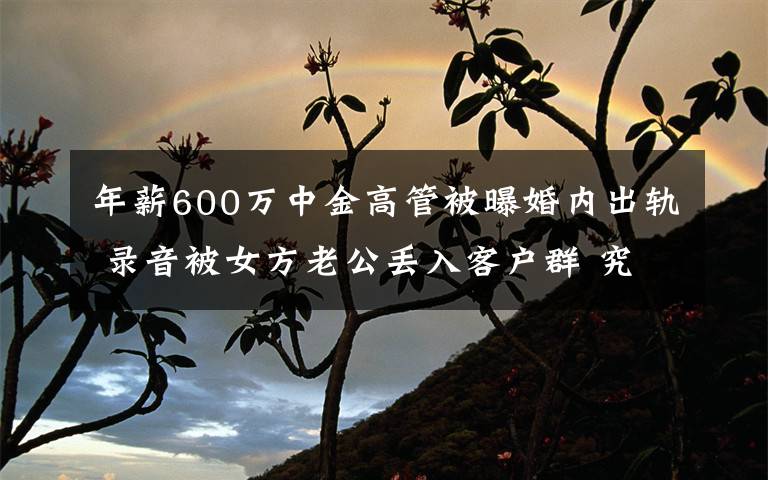 年薪600万中金高管被曝婚内出轨 录音被女方老公丢入客户群 究竟发生了什么?