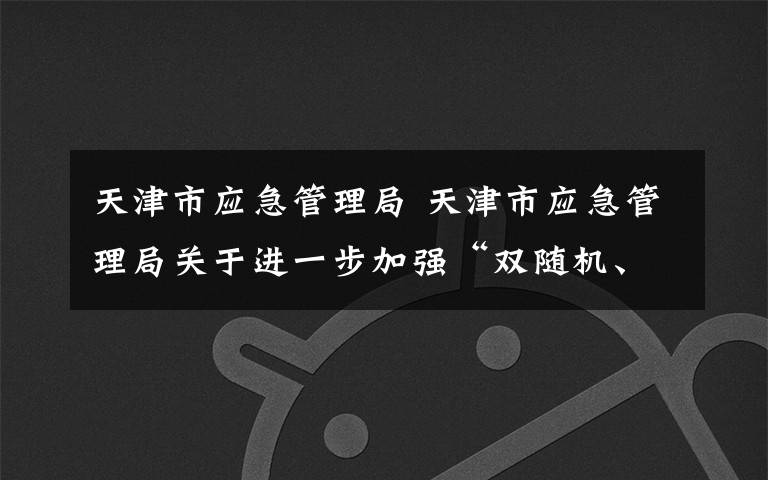 天津市应急管理局 天津市应急管理局关于进一步加强“双随机、一公开”监管工作