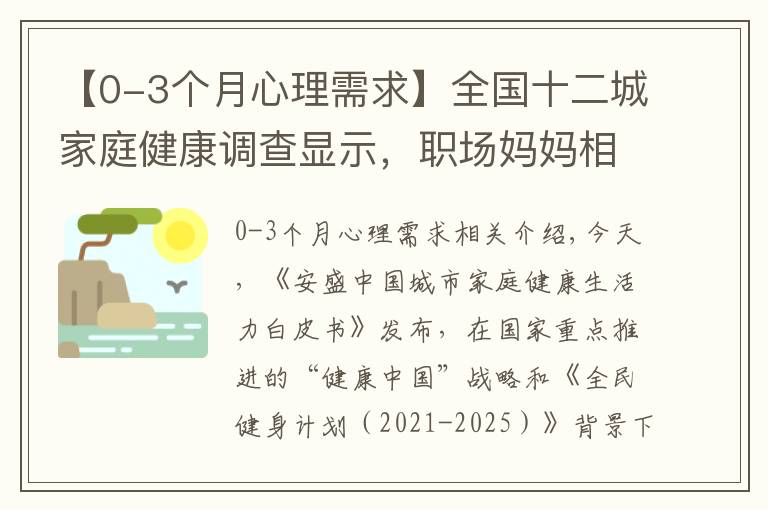 【0-3个月心理需求】全国十二城家庭健康调查显示，职场妈妈相对焦虑，健康保障需求提升