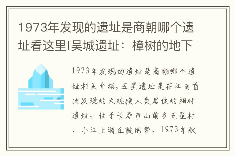 1973年发现的遗址是商朝哪个遗址看这里!吴城遗址：樟树的地下竟沉睡着的旷世之宝