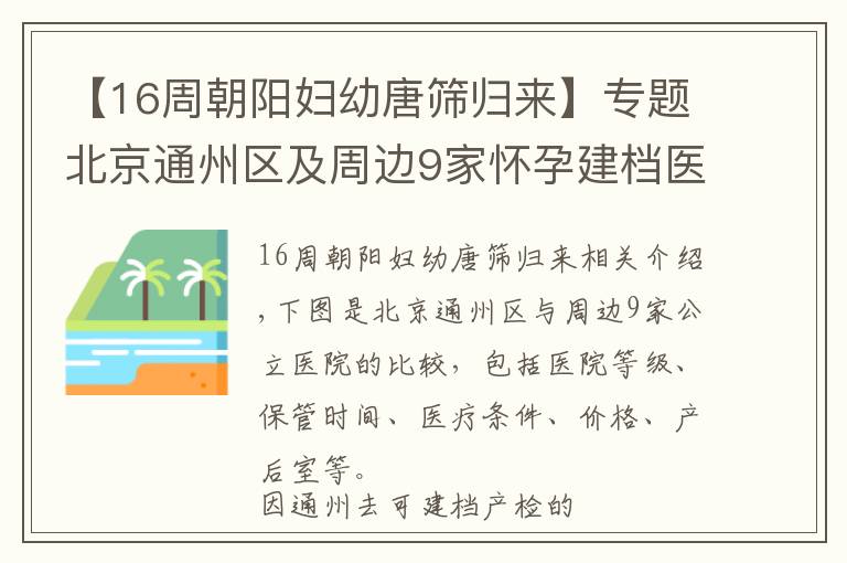 【16周朝阳妇幼唐筛归来】专题北京通州区及周边9家怀孕建档医院对比，含价格、医疗条件