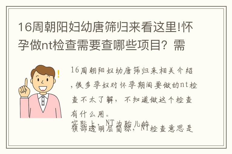 16周朝阳妇幼唐筛归来看这里!怀孕做nt检查需要查哪些项目？需要空腹吗？需要憋尿吗？