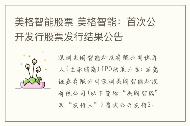 美格智能股票 美格智能：首次公开发行股票发行结果公告