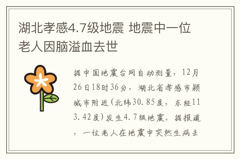 湖北孝感4.7级地震 地震中一位老人因脑溢血去世