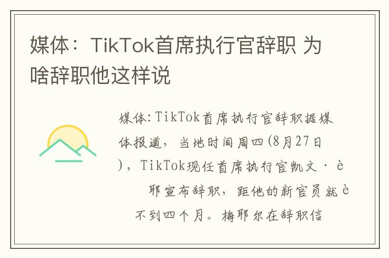 媒体：TikTok首席执行官辞职 为啥辞职他这样说