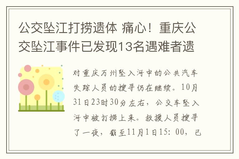 公交坠江打捞遗体 痛心！重庆公交坠江事件已发现13名遇难者遗体，仍有2人失联