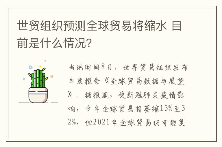 世贸组织预测全球贸易将缩水 目前是什么情况？