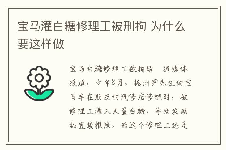 宝马灌白糖修理工被刑拘 为什么要这样做