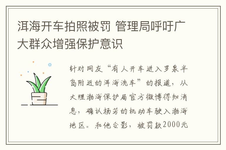 洱海开车拍照被罚 管理局呼吁广大群众增强保护意识