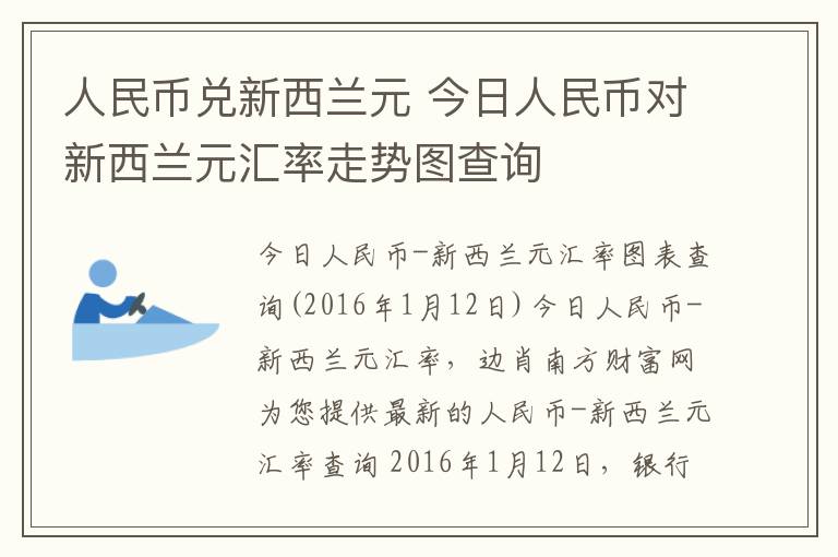 人民币兑新西兰元 今日人民币对新西兰元汇率走势图查询