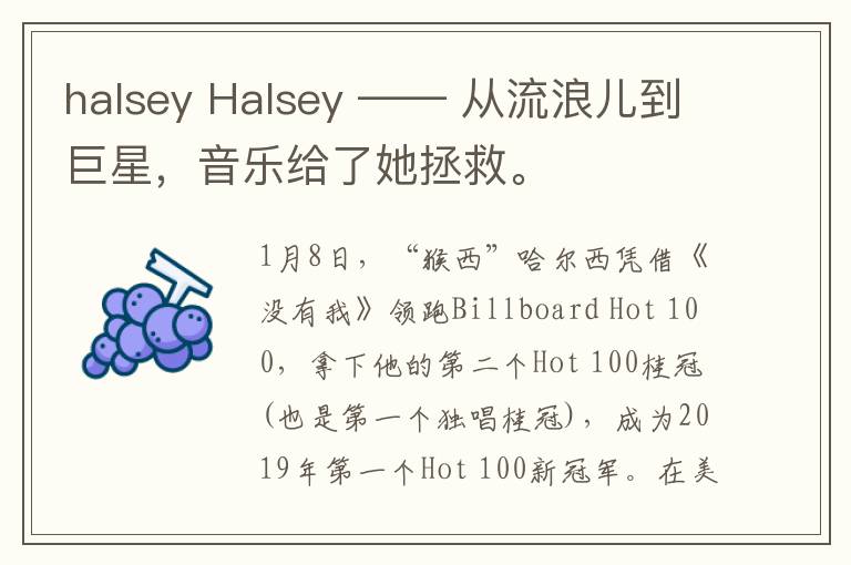 halsey Halsey —— 从流浪儿到巨星，音乐给了她拯救。