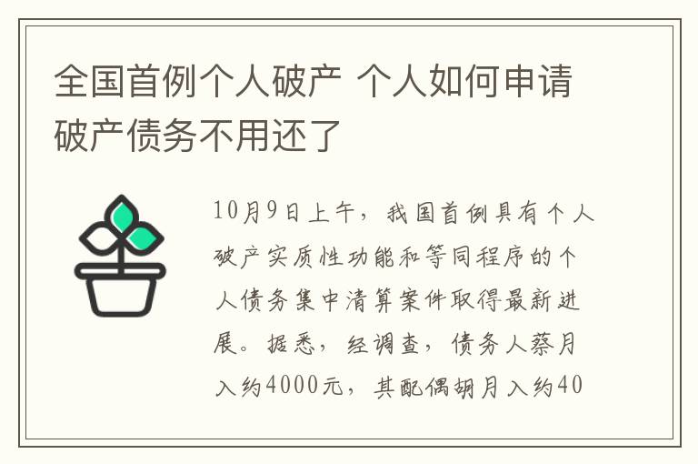 全国首例个人破产 个人如何申请破产债务不用还了