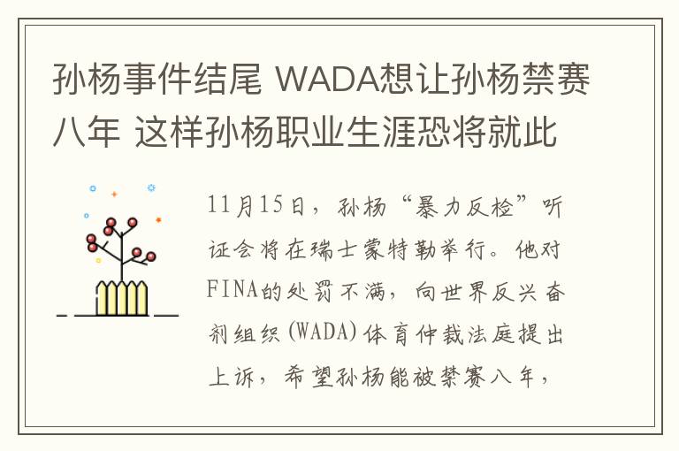 孙杨事件结尾 WADA想让孙杨禁赛八年 这样孙杨职业生涯恐将就此结束
