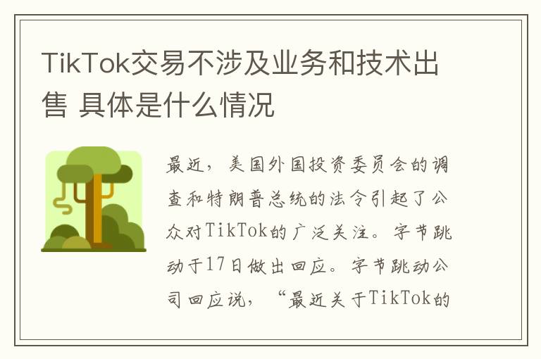 TikTok交易不涉及业务和技术出售 具体是什么情况