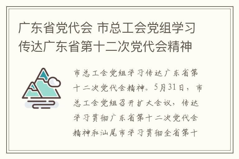 广东省党代会 市总工会党组学习传达广东省第十二次党代会精神