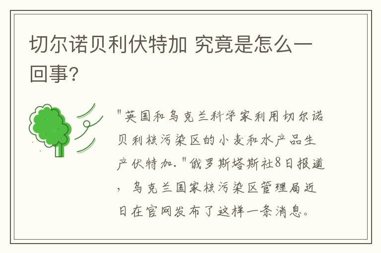 切尔诺贝利伏特加 究竟是怎么一回事?